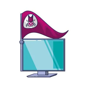 Computer with flag bug virus infection イラスト素材