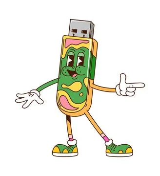 Computer flash memory stick groovy cute character Stock Illustration