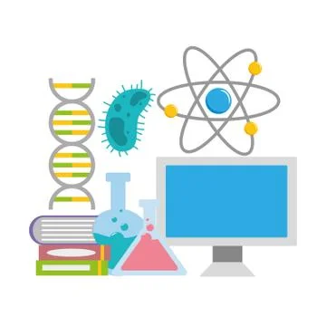 Computer flasks molecule books Stock Illustration