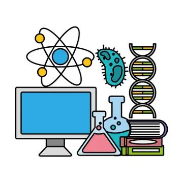 Computer flasks molecule books Stock Illustration