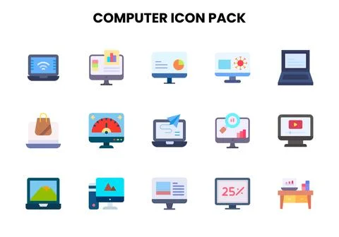 Computer Flat Bundle Icons Pack Stock Illustration