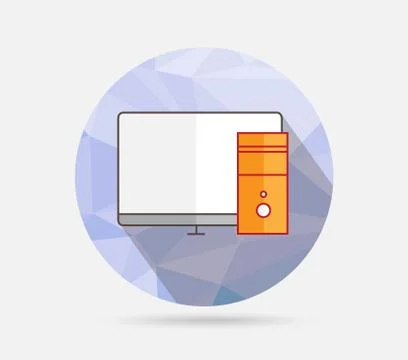 Computer flat icon on geometric background Stock Illustration