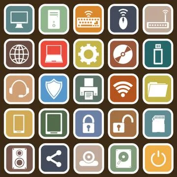 Computer flat icons on brown background Stock Illustration