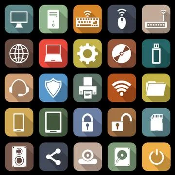 Computer flat icons with long shadow Stock Illustration