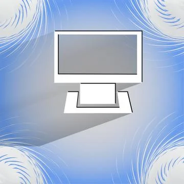 Computer. Flat modern web button on a flat geometric abstract background Stock Illustration