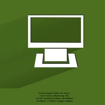 Computer. Flat modern web button with long shadow and space for your text. 스톡 일러스트