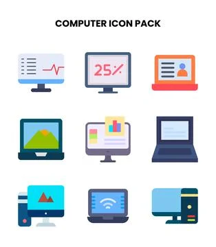 Computer Flat Scalable Icons Pack Stock Illustration