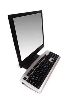 Computer with flat screen isolated on white 스톡 사진
