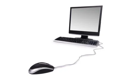 Computer with flat screen isolated on white 스톡 사진