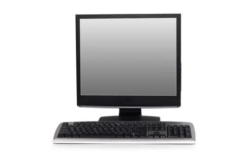 Computer with flat screen isolated on white 스톡 사진