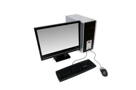 Computer with flat screen isolated on white 스톡 사진
