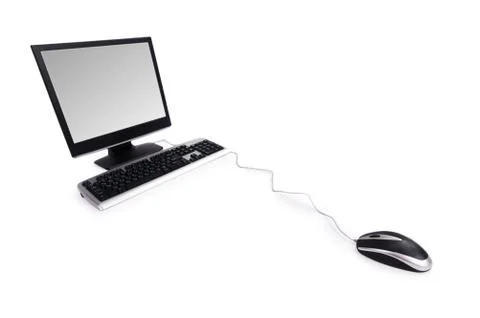 Computer with flat screen isolated on white 스톡 사진