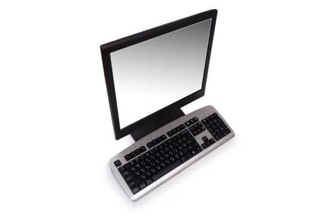 Computer with flat screen isolated on white 스톡 사진