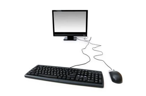 Computer with flat screen isolated on white 스톡 사진