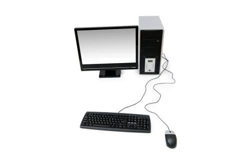 Computer with flat screen isolated on white 스톡 사진
