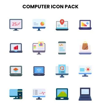 Computer Flat SVG Icons Pack Stock Illustration