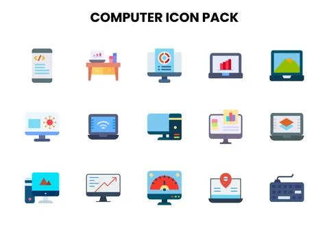 Computer Flat UI Icons Pack Illustrazione stock
