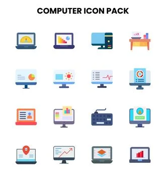 Computer Flat Vector Icons Pack Stock Illustration