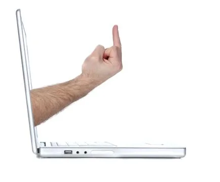 Computer flipping the bird Stock Photos
