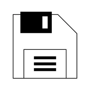 Computer floppy obsolete diskette cartoon in black and white Stock Illustration