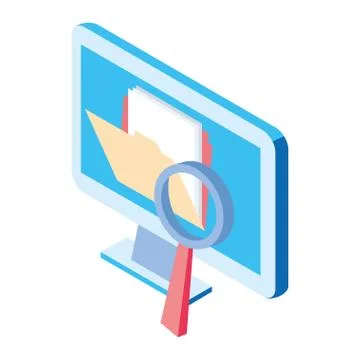 Computer with folder and magnifying glass Stock Illustration