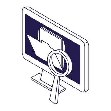 Computer with folder and magnifying glass Stockillustratie