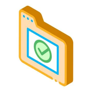 Computer Folder With Approved Mark isometric icon Stock Illustration