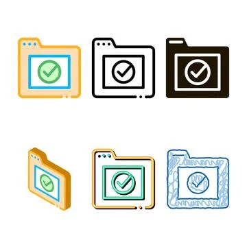 Computer folder with approved mark vector multistyle icon 스톡 일러스트