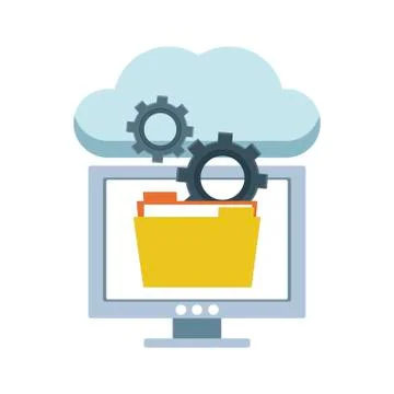Computer with folder in cloud Stock Illustration