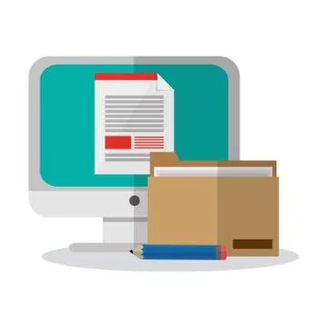 Computer folder document and pencil Stock Illustration