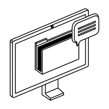 Computer with folder documents files and speech bubble 스톡 일러스트