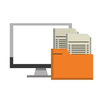 Computer with folder documents symbol Stock Illustration