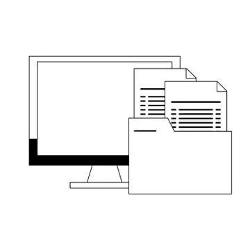 Computer with folder documents symbol Stock Illustration