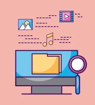 Computer folder file magnifier music video picture 스톡 일러스트