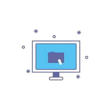 Computer with folder fill style icon Stock Illustration