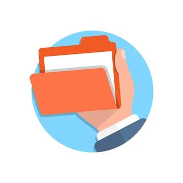 Computer folder in hand illustration in flat style. Document archive vector i Stock Illustration