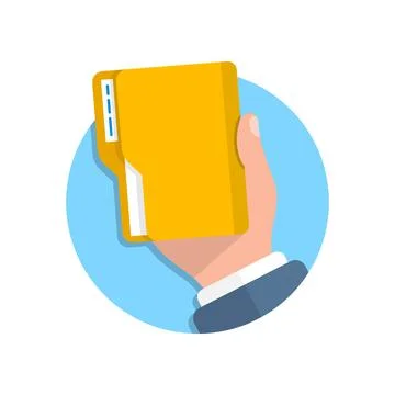 Computer folder in hand illustration in flat style. Document archive vector i Stock Illustration