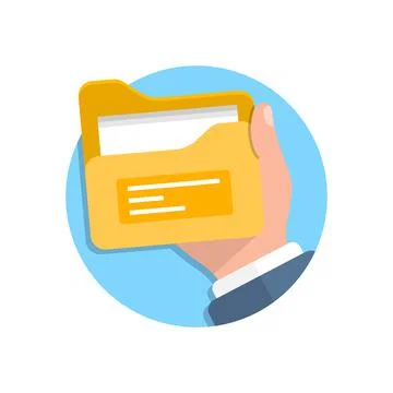 Computer folder in hand illustration in flat style. Document archive vector i Stock Illustration