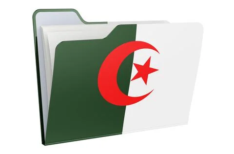 Computer folder icon with Algerian flag. 3D rendering Stock Illustration