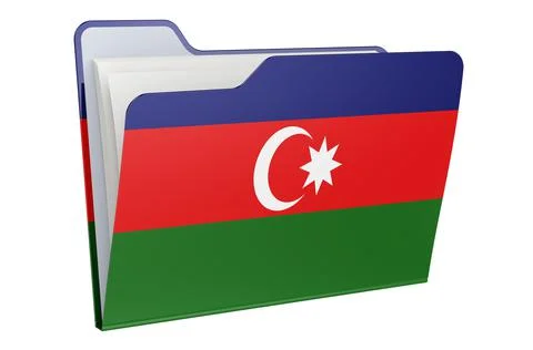 Computer folder icon with Azerbaijani flag. 3D rendering Stock Illustration