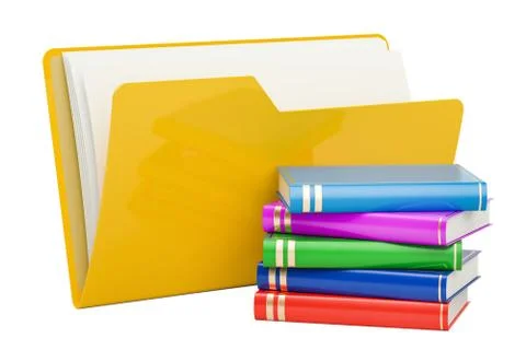 Computer folder icon with books, 3D rendering Illustrazione stock