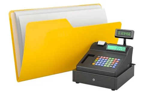 Computer folder icon with cash register, 3D rendering Stock Illustration