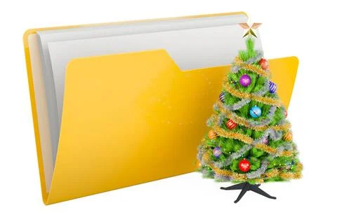 Computer folder icon with Christmas tree, 3D rendering Computer folder ico... Stock Photos