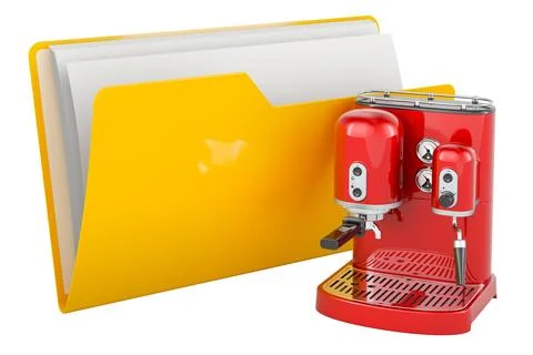 Computer folder icon with coffee machine, 3D rendering Stock Illustration
