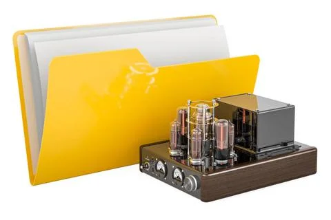 Computer folder icon with electronic amplifier, 3D rendering Computer fold... 写真素材