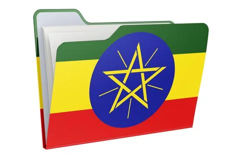 Computer folder icon with Ethiopian flag. 3D rendering Stock Illustration