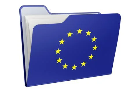 Computer folder icon with The EU flag. 3D rendering Stock Illustration