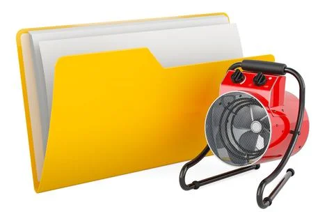 Computer folder icon with fan heater, 3D rendering Stock Illustration