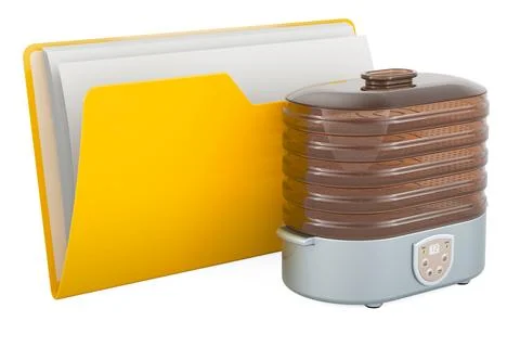 Computer folder icon with food dehydrator, 3D rendering Illustrazione stock