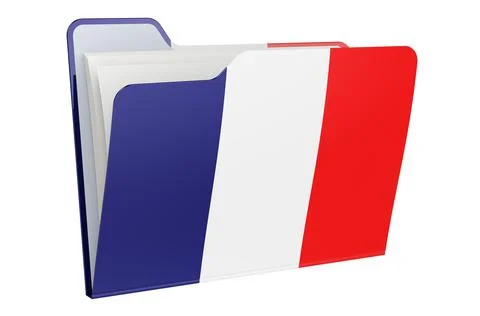 Computer folder icon with French flag. 3D rendering Stock Illustration
